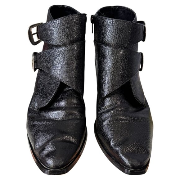 Urban Outfitters‎ Talia Black Leather Buckle Side Zip Ankle Bootie Womans Size 9 - Picture 2 of 8